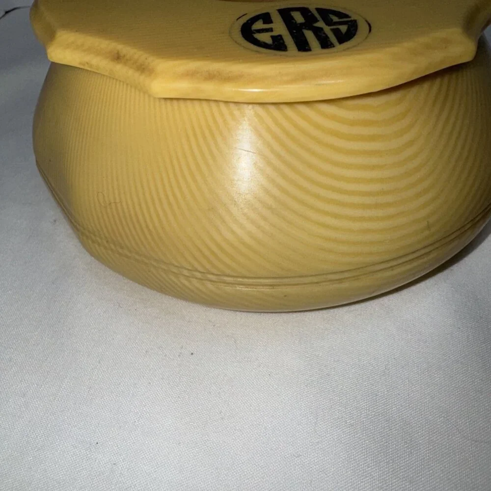 Bakelite Celluloid Hair Catcher Vanity Lidded ERS monogram